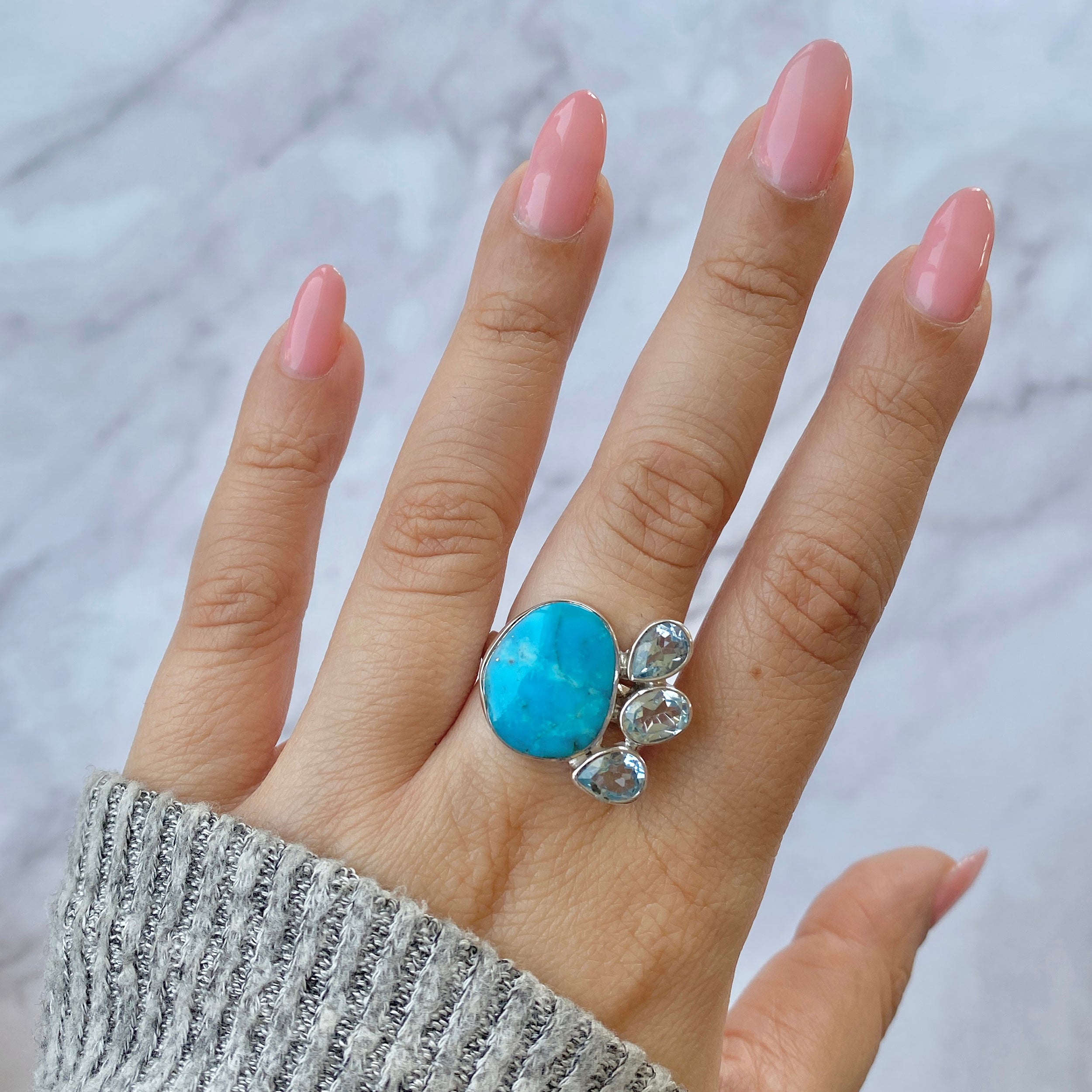 Turquoise (Rough) Adjustable Ring-(TRQ-R-36.)